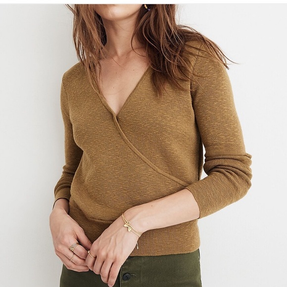 Madewell Chartreuse Wrap-Front Pullover Sweater - Picture 1 of 2